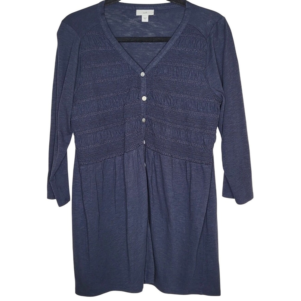 J. Jill Navy Knit Smocked Tunic V-Neck Long Sleeve S Women